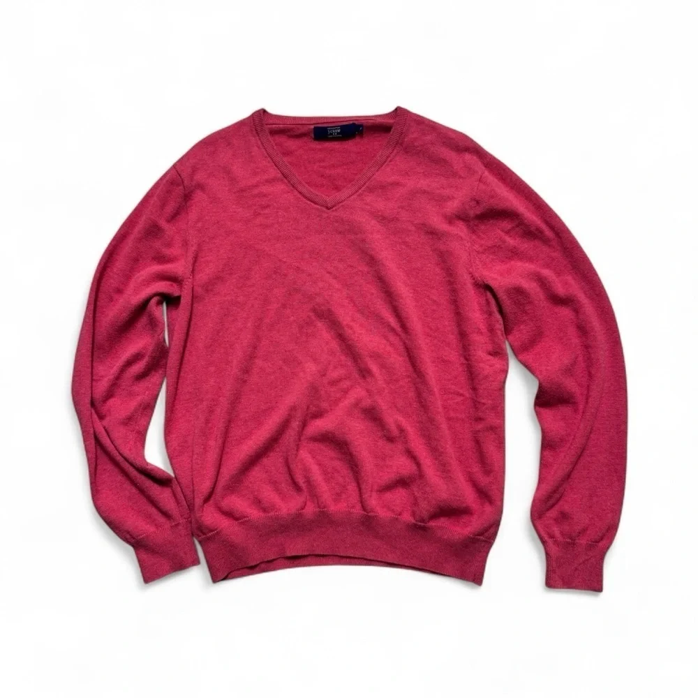 J.Crew Men’s V-Neck Sweater Red 100% Cotton Pullover Knit Size L